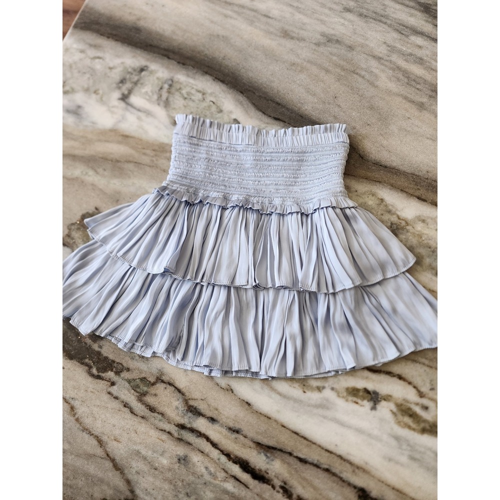 RESET by Jane Silky Amore Mini Skirt Layered Mini Light Blue Ruffle Womens S